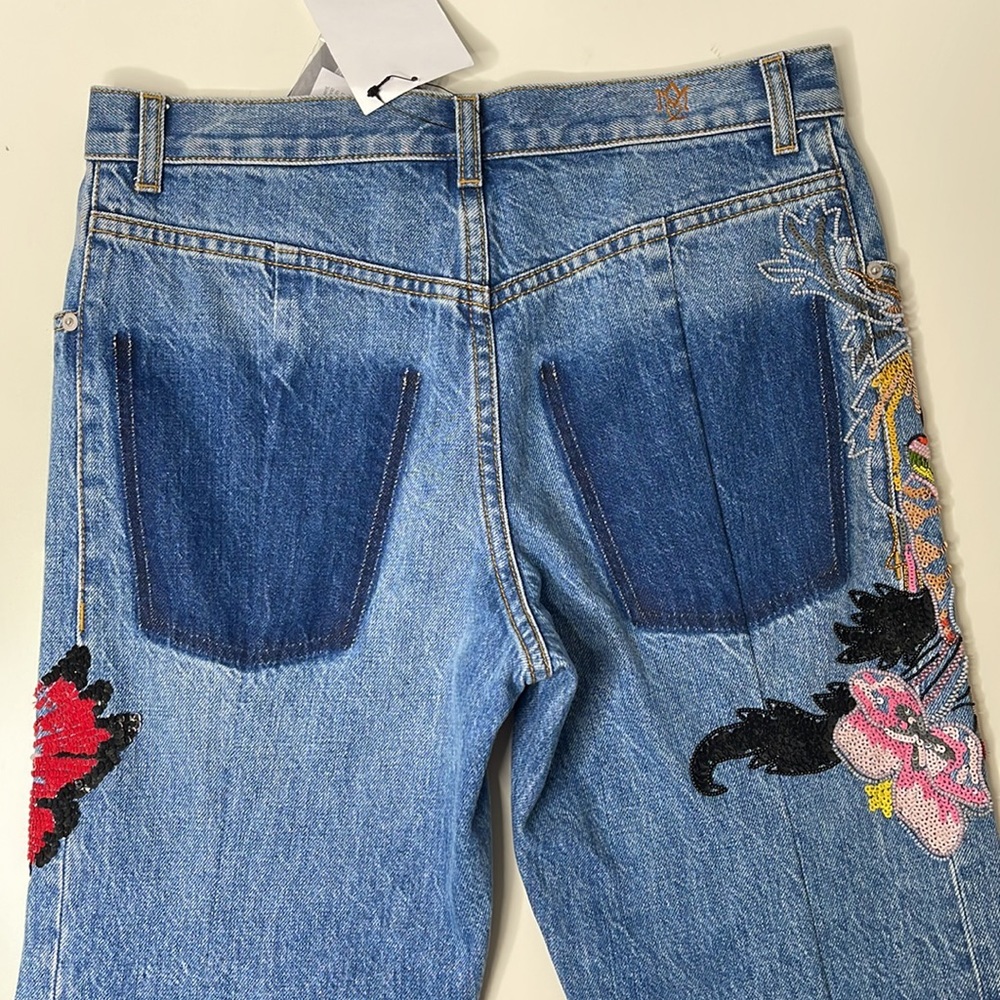 Alexander Mcqueen Obsessions Embroidered Denim Boyfriend Jeans - Picture 9 of 10